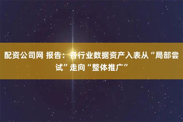 配资公司网 报告：各行业数据资产入表从“局部尝试”走向“整体推广”